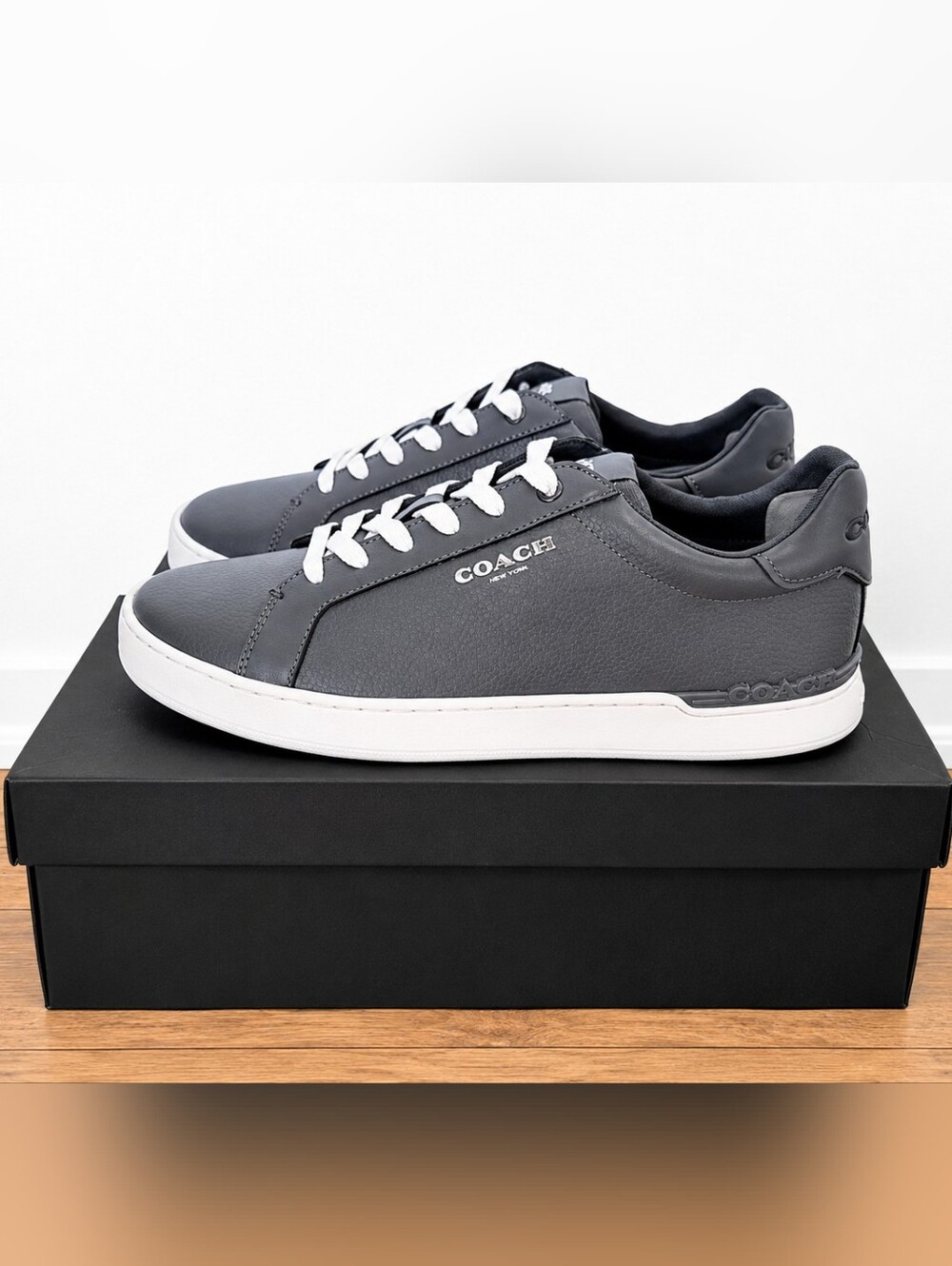 Coach Grey Leather Low-Top Sneakers with White Soles